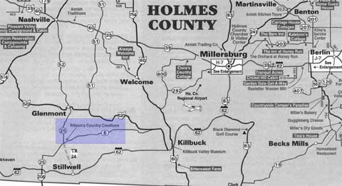 Map to Wilson's Country Creations